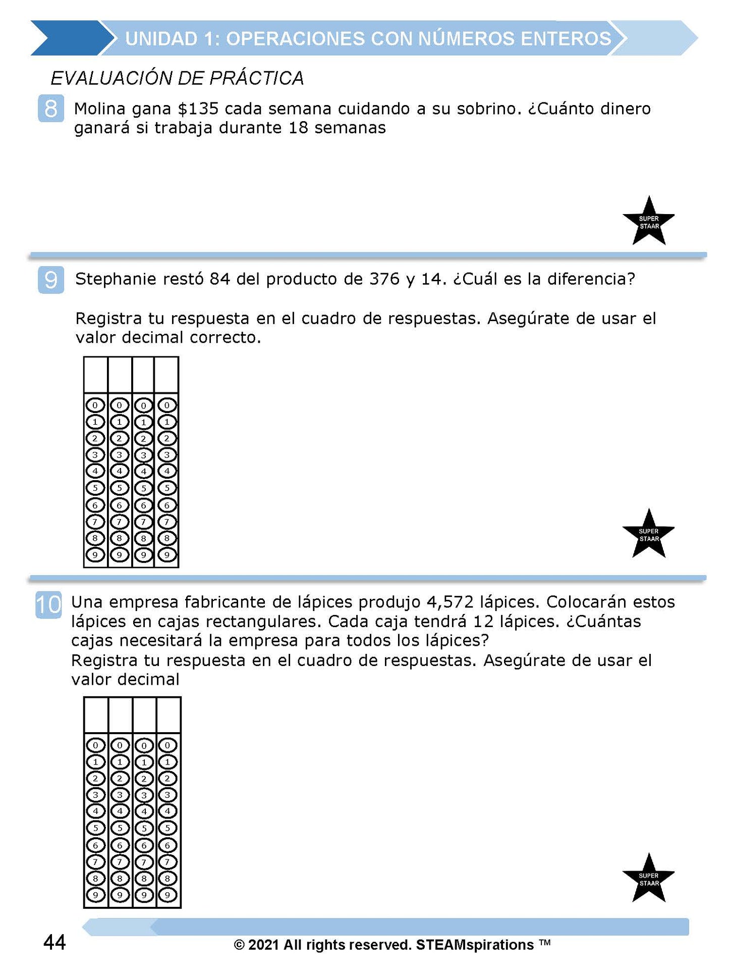 ¡Mathtástico! 5to Grado Unidad 1: OPERACIONES CON NÚMEROS ENTEROS - Libro Electrónico