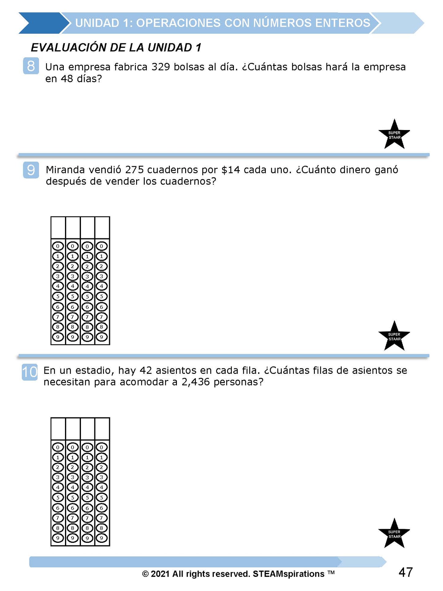 ¡Mathtástico! 5to Grado Unidad 1: OPERACIONES CON NÚMEROS ENTEROS - Libro Electrónico