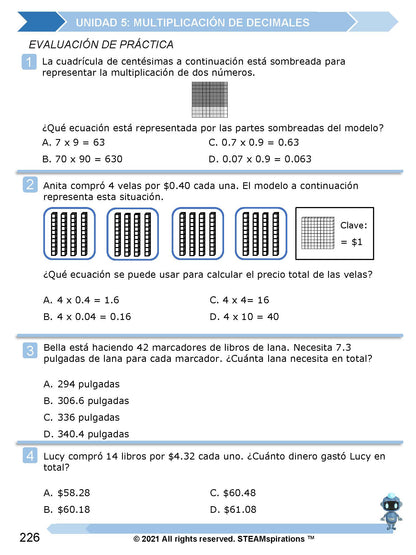 ¡Mathtástico! 5to Grado Unidad 5: MULTIPLICANDO DECIMALES - Libro Electrónico