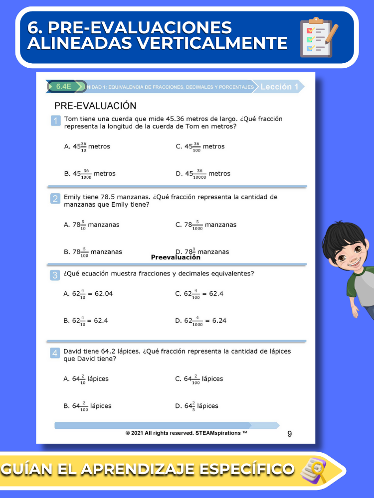 ¡Mathtástico! 6to Grado Unidad 1: Equivalencia de Fracciones, Decimales y Porcentajes - Libro Electrónico