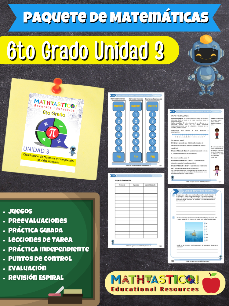 ¡Mathtástico! 6to Grado Unidad 3: Clasificación de Números y Comprender el Valor Absoluto - Libro Electrónico