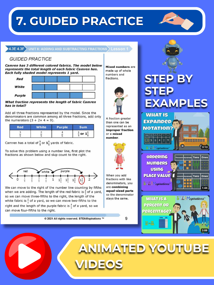 Mathtastico! 4th Grade Math Bundle Unit 8 Adding & Subtracting Fractions - E-Book