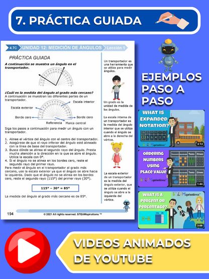 ¡Mathtástico! Paquete de Matemáticas de 4to Grado Unidad 12: ÁNGULOS DE MEDICIÓN - Libro Electrónico