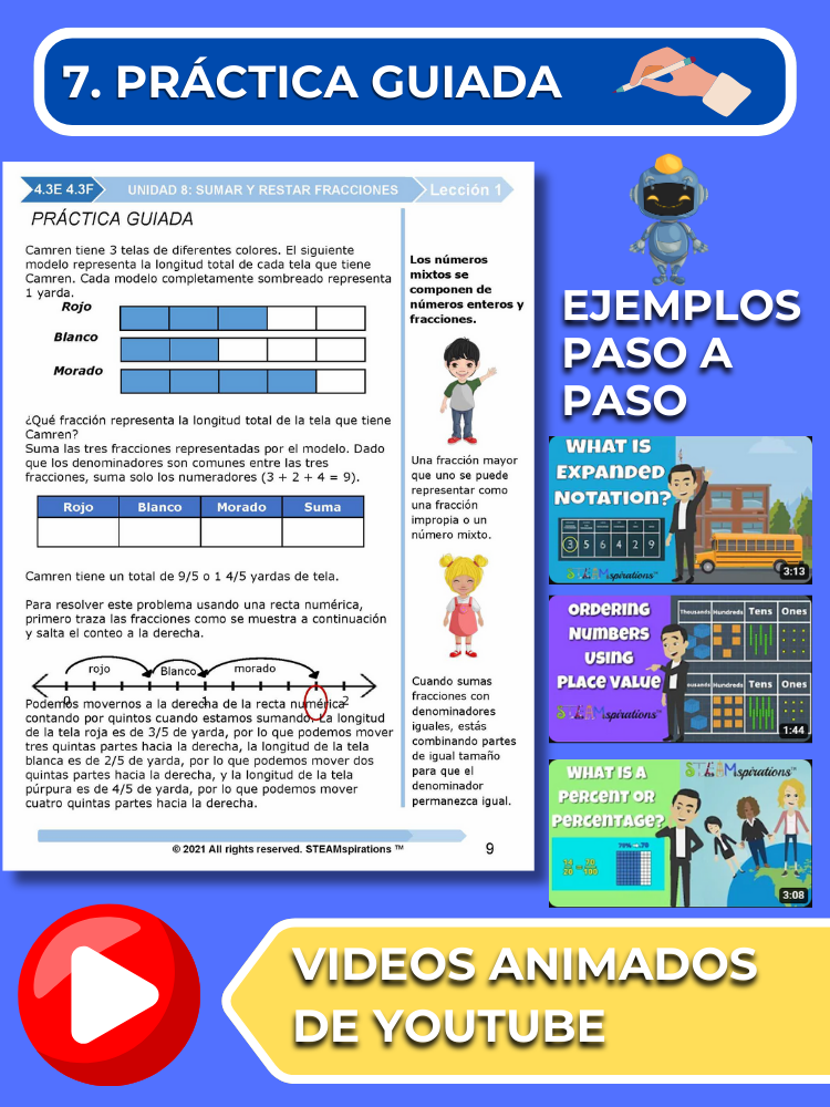 ¡Mathtástico! 4to  Grado Unidad 8: SUMAR Y RESTAR FRACCIONES - Libro Electrónico