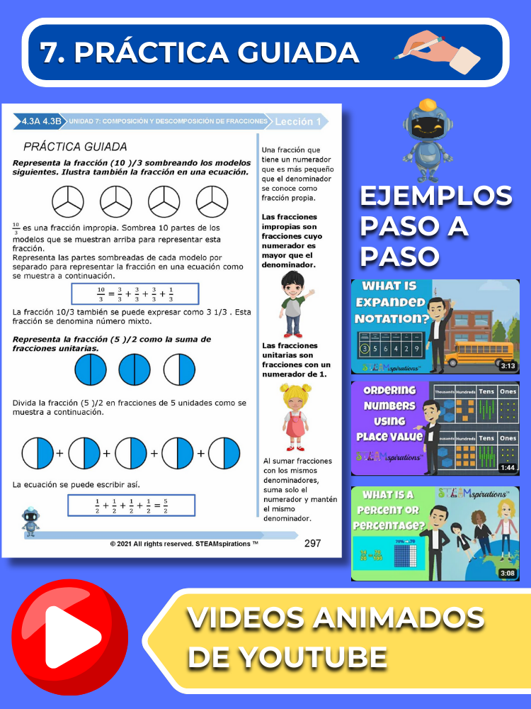 ¡Mathtástico! 4to Grado Unidad 7: COMPOSICIÓN Y DESCOMPOSICIÓN DE FRACCIONES - Libro Electrónico