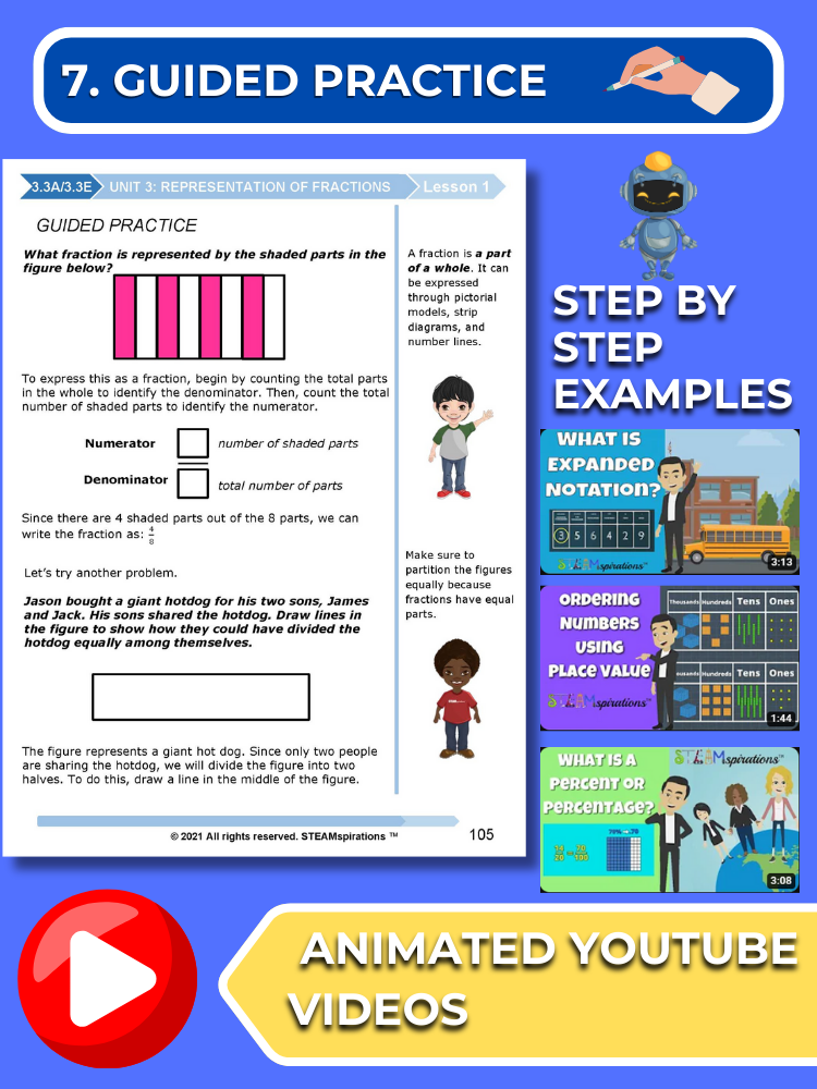 Mathtastico! 3rd Grade Math Bundle Unit 3 Fraction Representations - E-Book