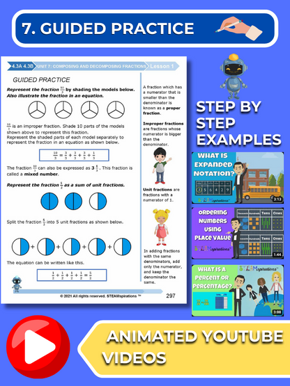 Mathtastico! 4th Grade Math Bundle Unit 7 Composing & Decomposing Fractions - E-Book