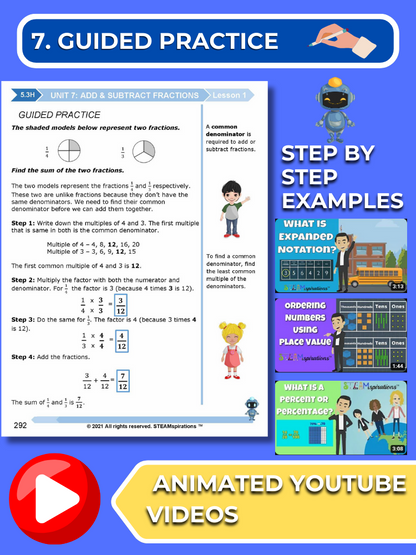 Mathtastico! 5th Grade Math Bundle Unit 7 Add & Subtract Fractions - E-Book