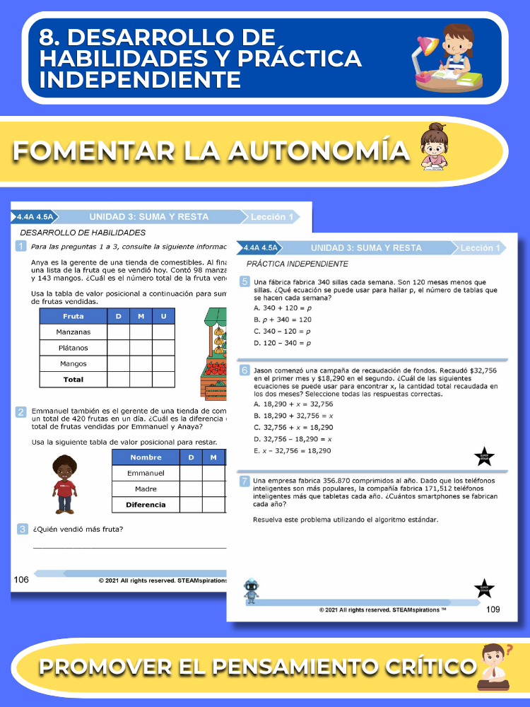 ¡Mathtástico! Paquete de Matemáticas de 4to Grado Unidad 3: SUMAS Y RESTAS - Libro Electrónico