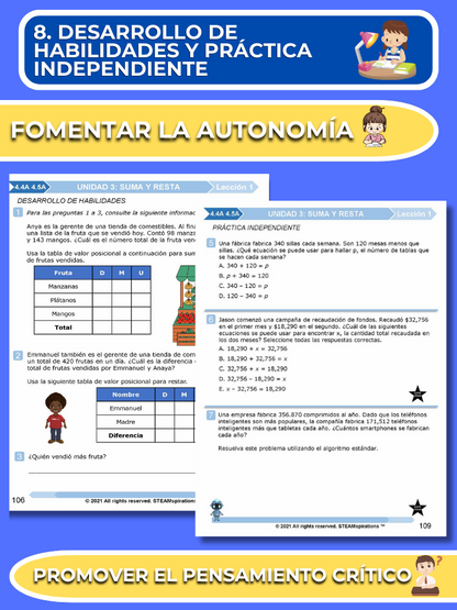 ¡Mathtástico! Paquete de Matemáticas de 4to Grado Unidad 3: SUMAS Y RESTAS - Libro Electrónico