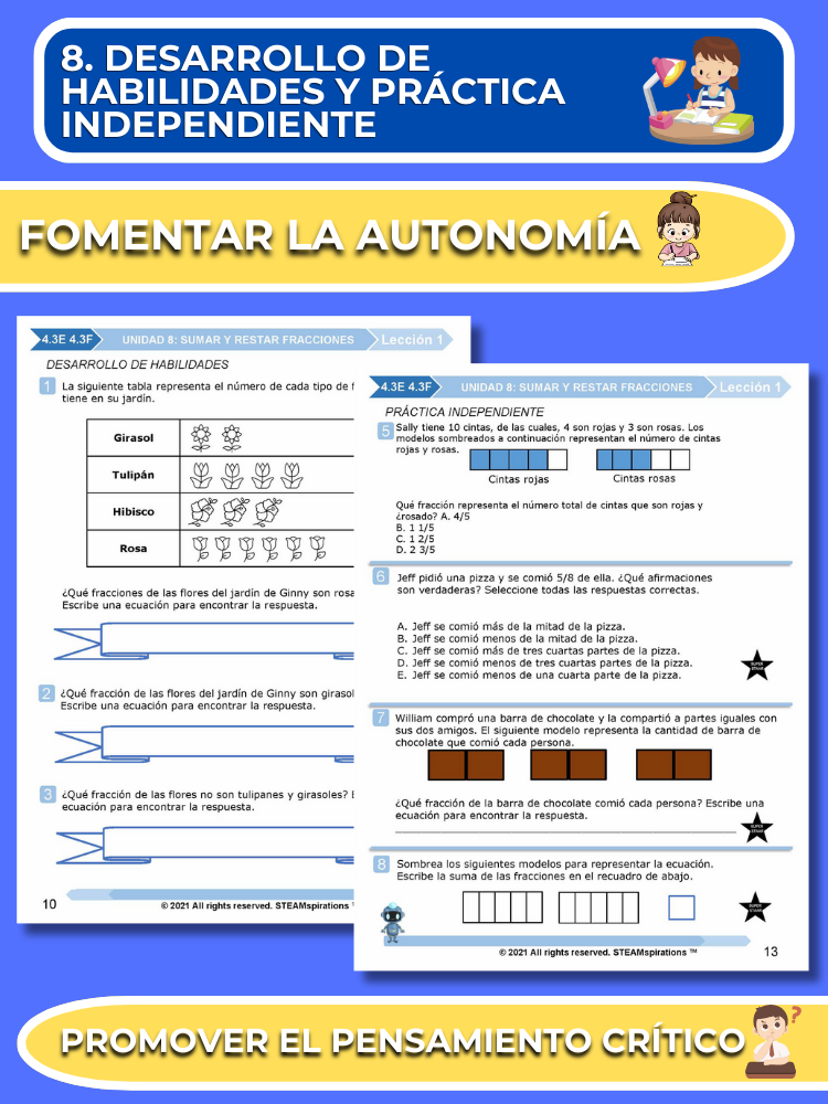 ¡Mathtástico! 4to  Grado Unidad 8: SUMAR Y RESTAR FRACCIONES - Libro Electrónico