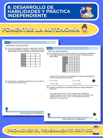 ¡Mathtástico! 6to Grado Unidad 1: Equivalencia de Fracciones, Decimales y Porcentajes - Libro Electrónico