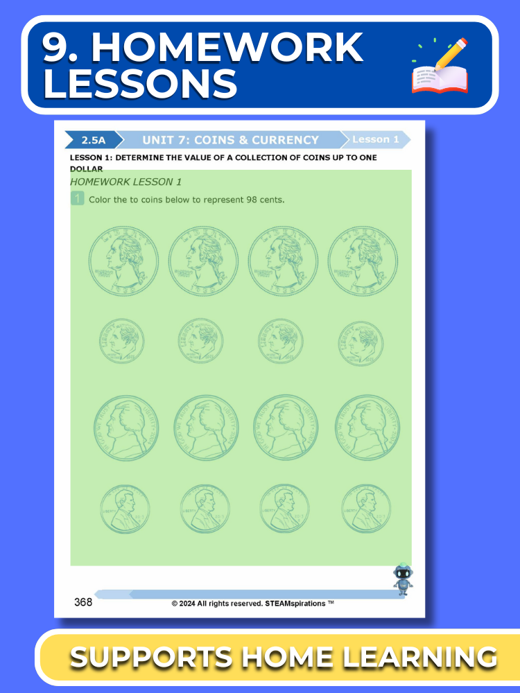 Mathtastico! 2nd Grade Math Bundle Unit 7 Coins & Currency - E-Book