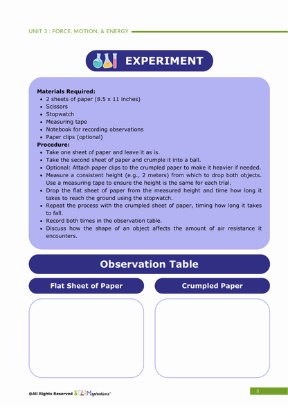 Grade 5 Force, Motion & Energy — Unit 3 PDF