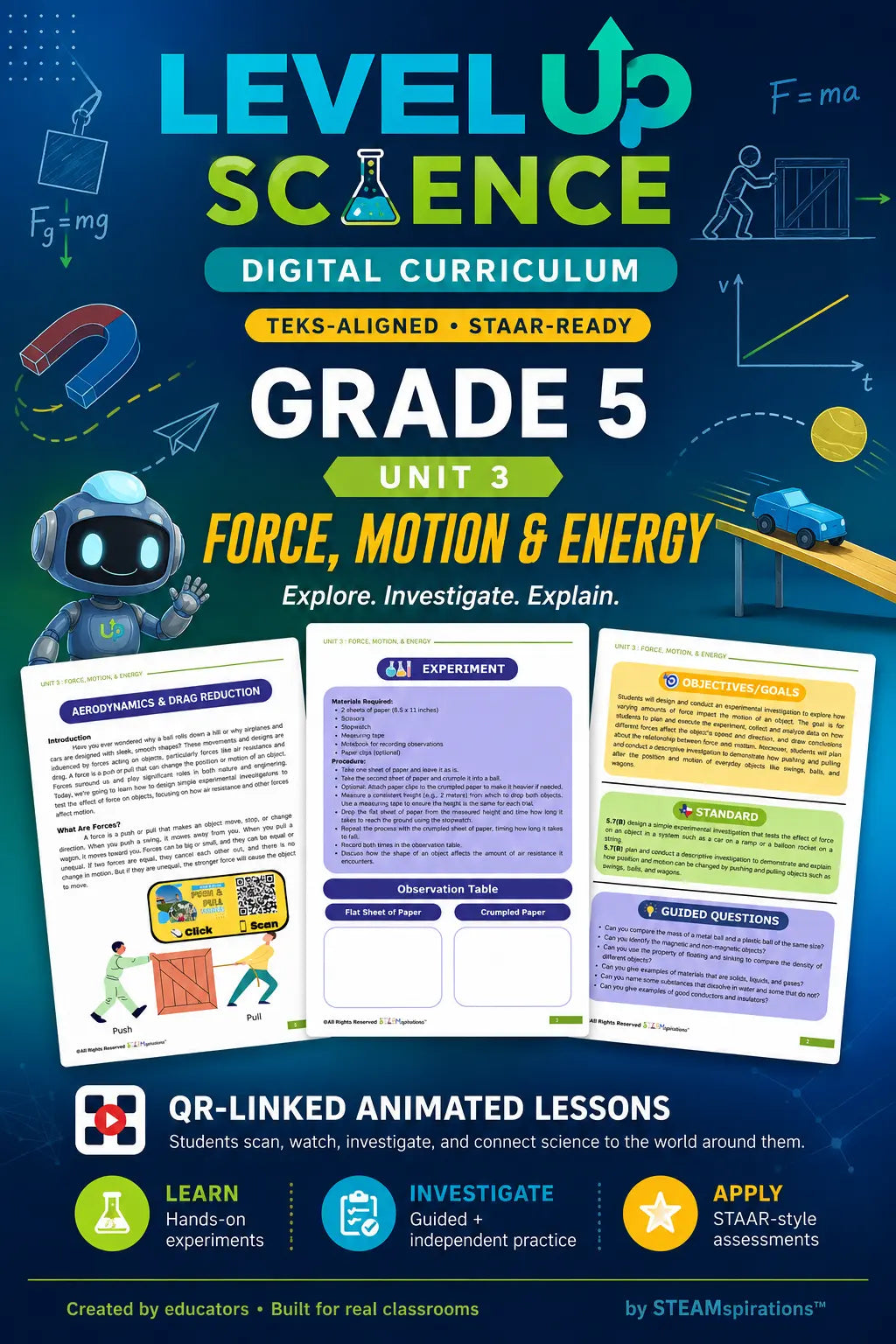 STEAMspirations Level Up Science force, motion, and energy cover